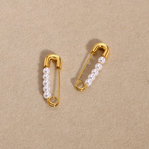 Französischer Stil Edelstahl Künstliche Perle Sicherheitsnadel Ohrringe Für Damen Gold Überzogen Individuelle Mode Schmuck