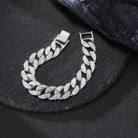 Hip Hop Iced Out Cuban Link Chain Necklace Alloy Rhinestone Jewelry For Men Women Fashion Gift Silver Gold Color