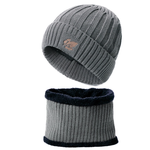 Knitted Beanie And Neck Warmer Fleece Lined Winter Warm Thick Solid Color Windproof Outdoor Cold Weather Accessory