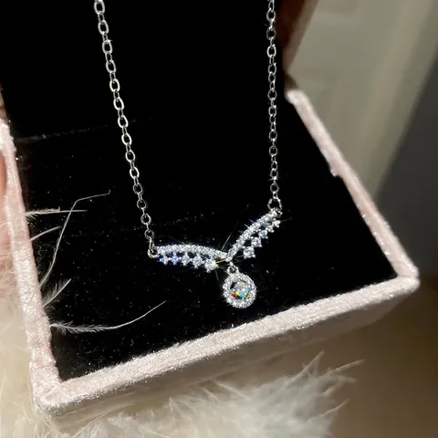 Elegante Collana In Rame Con Ciondolo A Forma Di Ala A V E Zircone Rotondo Argentato Gioielli Di Lusso Per Donna