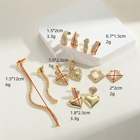Boucles Oreilles Coeur Étoile En Cuivre Zircon Style Vintage Français Luxe Géométrique Pendantes Femmes Bijoux Élégants