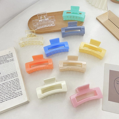 Rectangular Hollow Hair Claw Clip Resin Plastic Strong Grip Vintage Shark Clip Hair Accessories For Women Girls Candy Colors