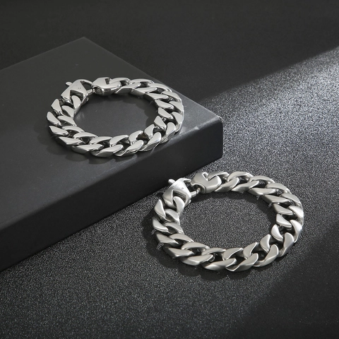 Bracciale A Catena Cubana Acciaio Inossidabile 316L Lucidato Spazzolato Opaco Hip Hop Streetwear Per Uomini