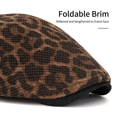 Leopard Print Flat Cap Retro Cotton Polyester Blend Warm Vintage Ivy Hat For Men Women Autumn Winter British Style