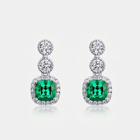 Retro Emerald Cut Lab Created Green Gemstone Dangle Earrings With 925 Sterling Silver Earring Post Elegant Women Jewelry