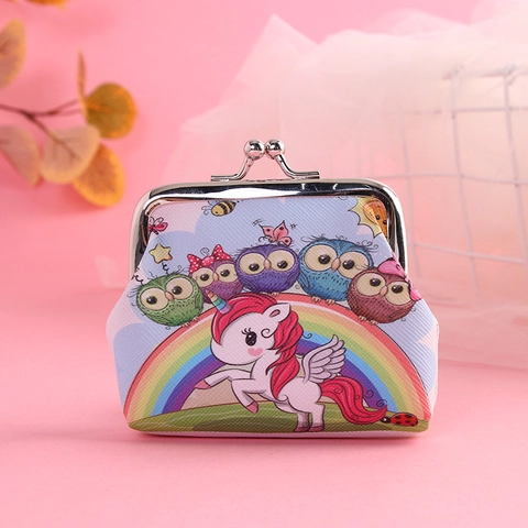 Mini Münzbörse PVC Cartoon Einhorn Muster Metall Schnappverschluss Tragbare Muschelform Kleiner Geldbeutel Für Mädchen