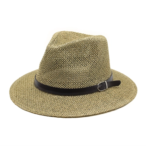Fedora Hoed Stro Papier Ademend Zonbescherming Outdoor Strand Jazz Pet Leren Riem Gesp Decor Unisex