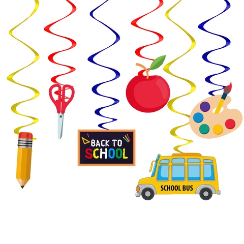 Back To School Party Hanging Swirl Decorations For Classroom Office Home Apple School Bus Blackboard Pencil Palette Scissors Hanging Ornaments