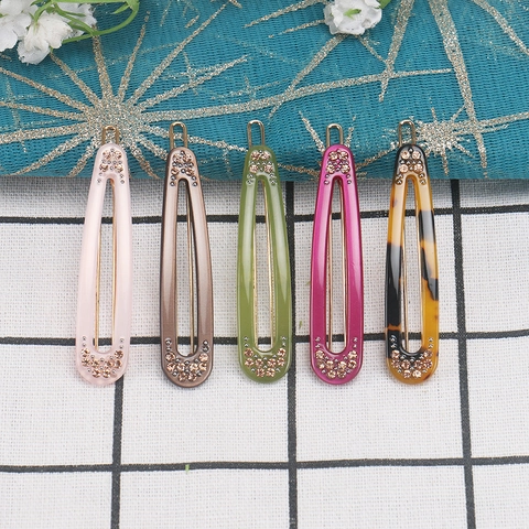 Barrettes À Cheveux Élégantes En Acétate De Cellulose Avec Strass Style Coréen Pinces Latérales Ovales Pour Femmes Filles
