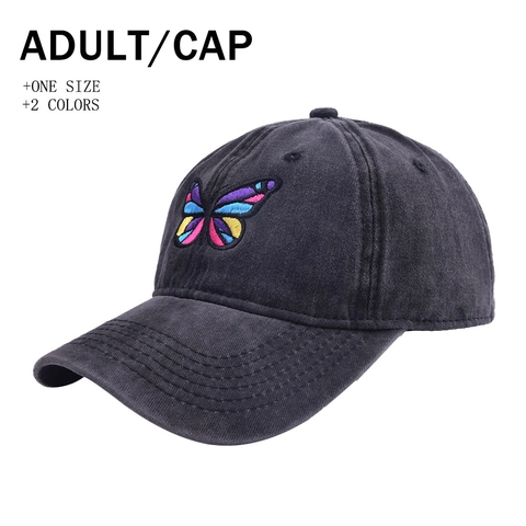 Butterfly Embroidery Baseball Cap Washed Cotton Distressed Vintage Sun Hat Adjustable Unisex