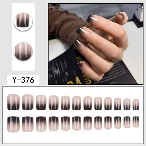 Zwarte Ombre Gradiënt Press On Nagels Lange Vierkante Glanzende Kunstmatige Valse Nageltips Voor Vrouwen Minimalistisch