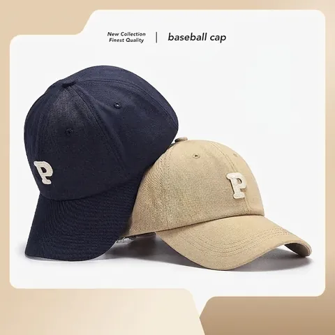 Retro Cotton Baseball Cap With Letter P Embroidery Patch Adjustable Soft Crown Curved Brim Sun Hat For Men Women