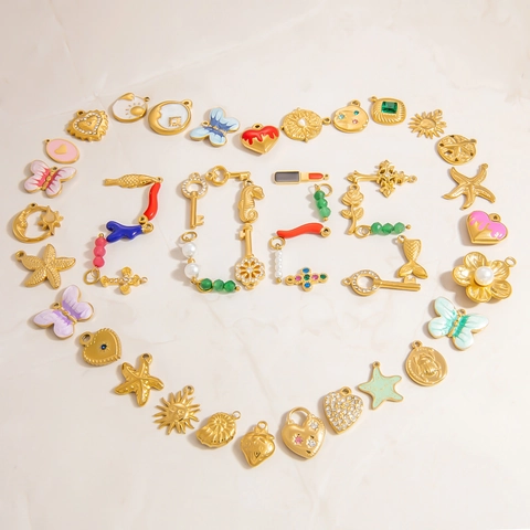 Butterfly Heart Star Moon Enamel Pendants 18K Gold Plated Stainless Steel DIY Jewelry Charms Waterproof Hypoallergenic