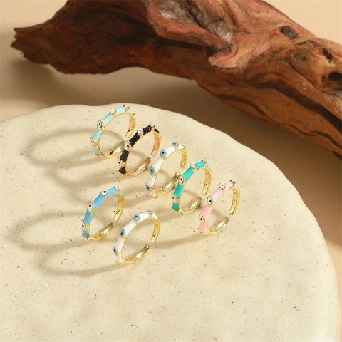 Boze Oog Verstelbare Ring Koper Zirkoon Kleurrijk Emaille Vintage Stijl Mode Sieraden Voor Dames