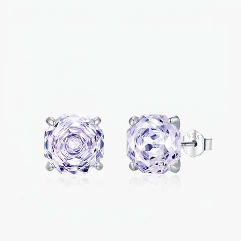 Stecker Ohrringe Mit 925 Sterling Silber Ohrstecker Violett Zirkonia Oktagon Schliff Mode Schmuck Damen
