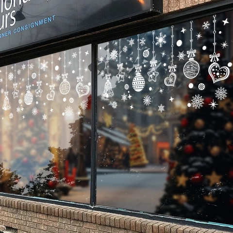 Christmas Snowflake Window Stickers White Static Cling Decals PVC No Glue Removable Holiday Glass Decoration For Shop Home