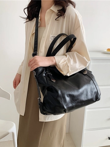 Grand Sac Cabas Femme Souple Simili Cuir Sac Epaule Fourre-Tout Decontracte Avec Bandouliere Reglable Fermeture Eclair