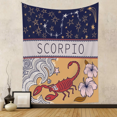 Zodiac Tapestry Wall Hanging Polyester Astrology Signs Aesthetic Bohemian Mysterious Room Decor Background Cloth