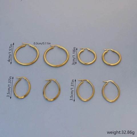 Orecchini a Cerchio in Acciaio Inossidabile Placcato Oro da Donna Geometrici Tondi Ovali Testurizzati Gioielli Minimalisti