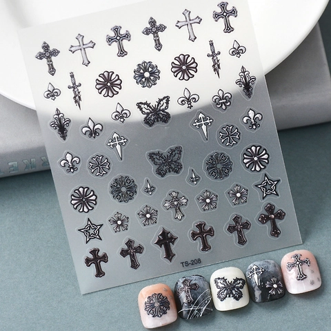 Gothic 5D Nagel Stickers 3D Reliëf Kruis Vlinder Ster Dolk Patroon Waterdicht Zelfklevend DIY Manicure Kunst Stickers