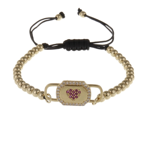 Heart Lock Bracelet Copper Micro Pave Zircon Milan Rope Adjustable Hand Knotted Jewelry Mother Day Gift Women