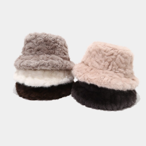 Sombrero De Pescador De Piel Sintética Cálido Grueso Felpa Color Sólido Gorro De Invierno Para Mujer Moda Exterior Forro Acolchado