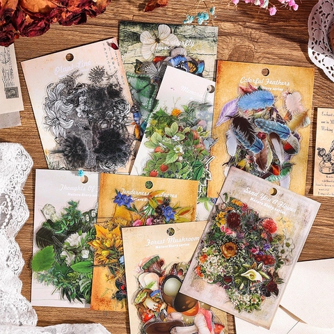 Vintage Natuur Stickers Waterdicht PET Transparant Vlinder Paddestoel Plant Thema Journal Scrapbooking DIY Esthetiek