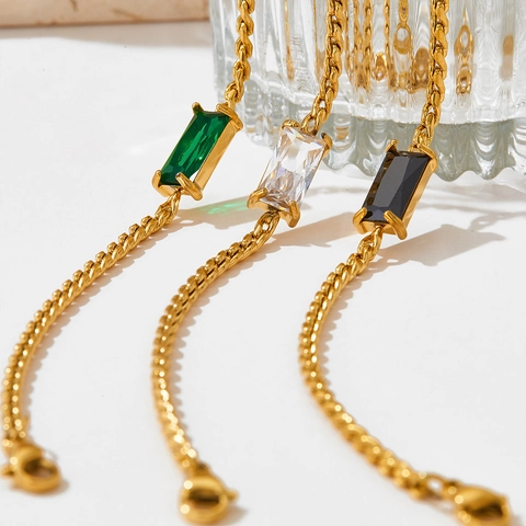 Bracciale Geometrico Con Pietra Preziosa In Cristallo Rettangolare Acciaio Inossidabile Catena A Corda Gioielli Minimalisti Da Donna