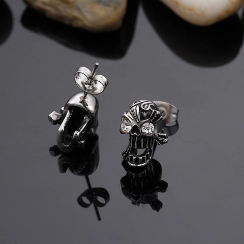 Schedel Oorknopjes Vintage Titanium Staal Strass Ogen Punk Gothic Rock Sieraden Voor Heren Dames