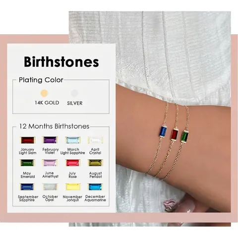 French Vintage Stainless Steel Bracelet For Women Square Zirconia Birthstone Bracelet Fashion Elegant Adjustable Jewelry Gift