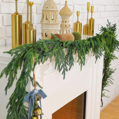 Artificial Christmas Norfolk Pine Garland Wreath Realistic PE Soft Touch Greenery For Mantel Table Window Holiday Decoration