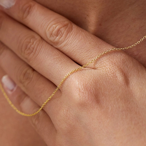 Minimalist Stainless Steel Thin Link Chain Necklace For Women 14K Gold Plated Adjustable O-Chain Fashion Jewelry Accessory