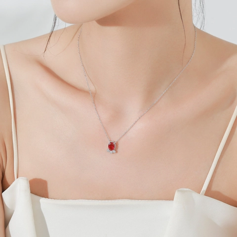 S925 Argento Sterling Pesce Rosso Granato Zirconia Collana Ciondolo Pietra Rossa Semplice Catena Clavicola Gioielli Donna