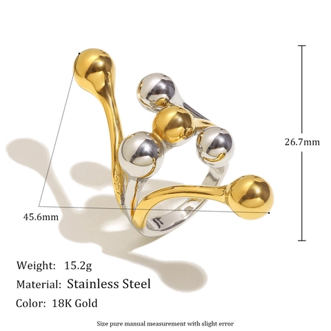 Anello In Acciaio Inossidabile Bicolore Placcato Oro 18K Geometrico Sfera Rotonda Esagerato Minimalista Design Di Nicchia