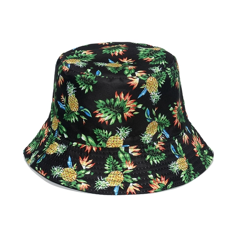 Bucket Hat Polyester Sun Protection Summer Outdoor Tropical Fruit Floral Graphic Print Fashion Fisherman Cap For Women Men