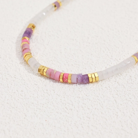 Collana di Perline in Pietra Naturale da Donna in Rame Placcato Oro Catena Minimalista Colorata Gioielli Fatti a Mano Dolce