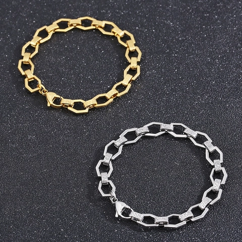 Collar Y Pulsera De Acero Inoxidable Con Patrón De Greca Y Cadena Hexagonal Joyería De Moda Para Hombres Y Mujeres