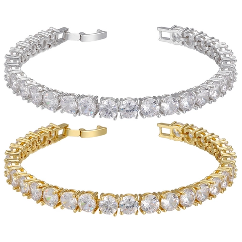 Elegante Bracciale Tennis Placcato Oro 18K Ottone Scintillante Zirconia Cubica Rotonda Incastonata Gioielli Di Lusso Per Donne