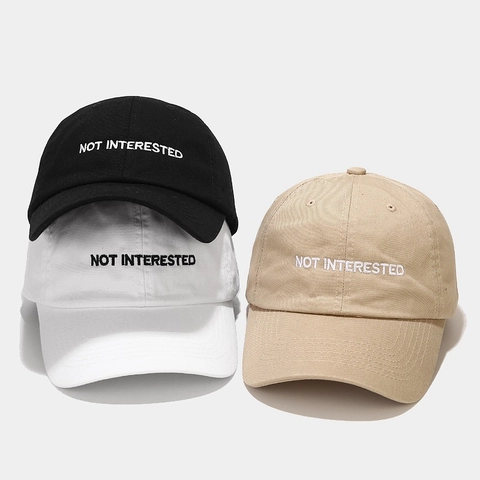 Cotton Twill Baseball Cap Embroidered Not Interested Lettering Sun Protection Adjustable Casual Dad Hat Unisex