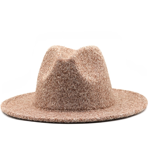 Classic Wide Brim Fedora Hat Imitation Lamb Wool Warm Jazz Cap Vintage Solid Color Unisex For Autumn Winter