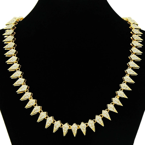 Collana Catena Cubana Con Punte Iced Out Hip Hop Rap Punk Lega Di Zinco Strass Piramide Geometrica Gioielli Da Uomo