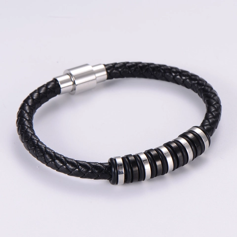 Bracciale In Pelle Intrecciata Con Chiusura Magnetica In Acciaio Inossidabile Stile Punk Bracciale Placcato Oro Gioielli