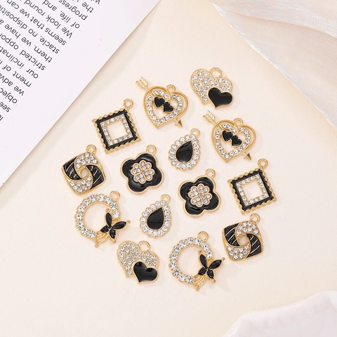 Alloy Rhinestone Drip Oil Heart Clover Pendant Charms For DIY Jewelry Making Necklace Bracelet Phone Case Accessory