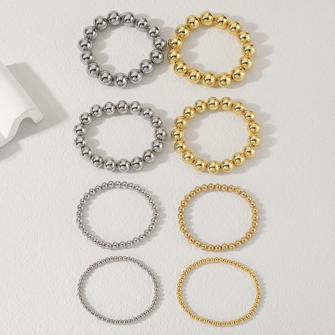 Bracciale A Sfere Tonde Rame Lucido Moda Minimalista Elastico Sovrapponibile Per Donne Gioielli