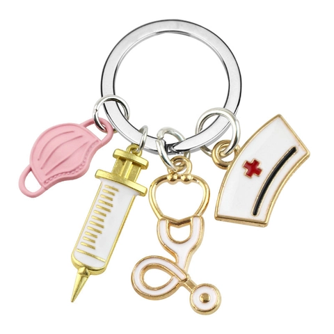 Medical Keychain Alloy Enamel Stethoscope Syringe Mask Nurse Hat Charms Gift For Nurses Doctors Students Novelty Jewelry