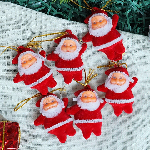 Santa Claus Hanging Ornaments Plastic Flocking Glitter Christmas Tree Decorative Miniature Dolls With Hanging Rope