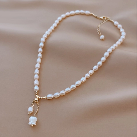 Freshwater Pearl Necklace White Flower Pendant Adjustable Gold Plated Retro Elegant Floral Jewelry For Women