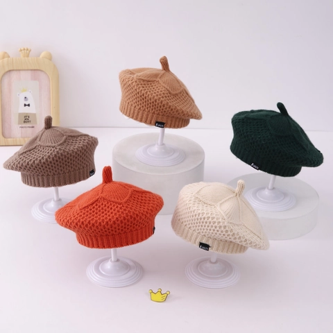 Berretto In Maglia Di Acrilico Per Bambine Forma Di Zucca Colore Solido Accessori Invernali Caldo