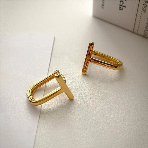 Orecchini A Cerchio Minimalisti A Forma Di T Lettera Alfabeto Argento Sterling 925 Gioielli Moda Donna Semplice