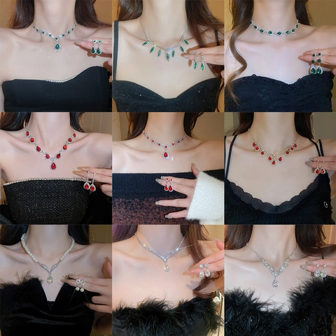 Collar Y Pendientes De Lujo Con Strass Gota De Agua Aleación Perla Artificial Colgante Boda Novia Fiesta Elegante Mujeres